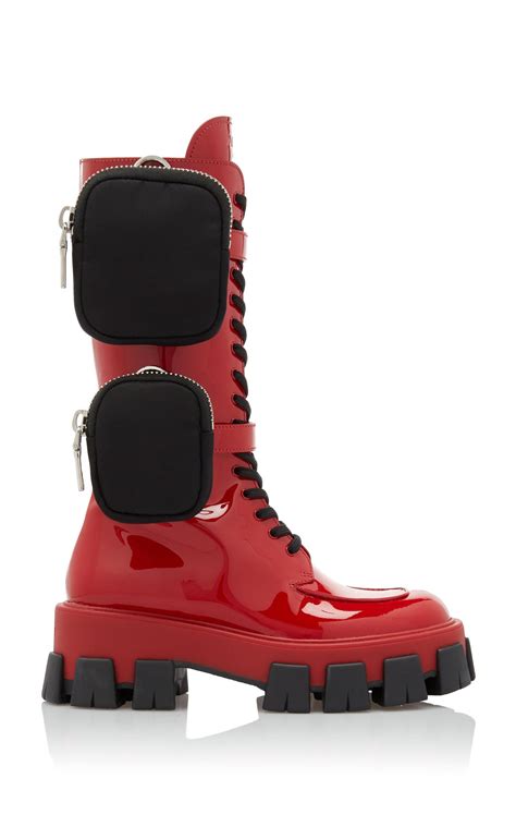 prada red biker boots|Prada combat boots sale.